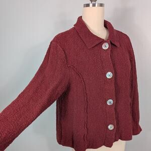 Chunky Button Cardigan Sweater Jacket M Red Lagelook Artsy Indie Oversize Collar